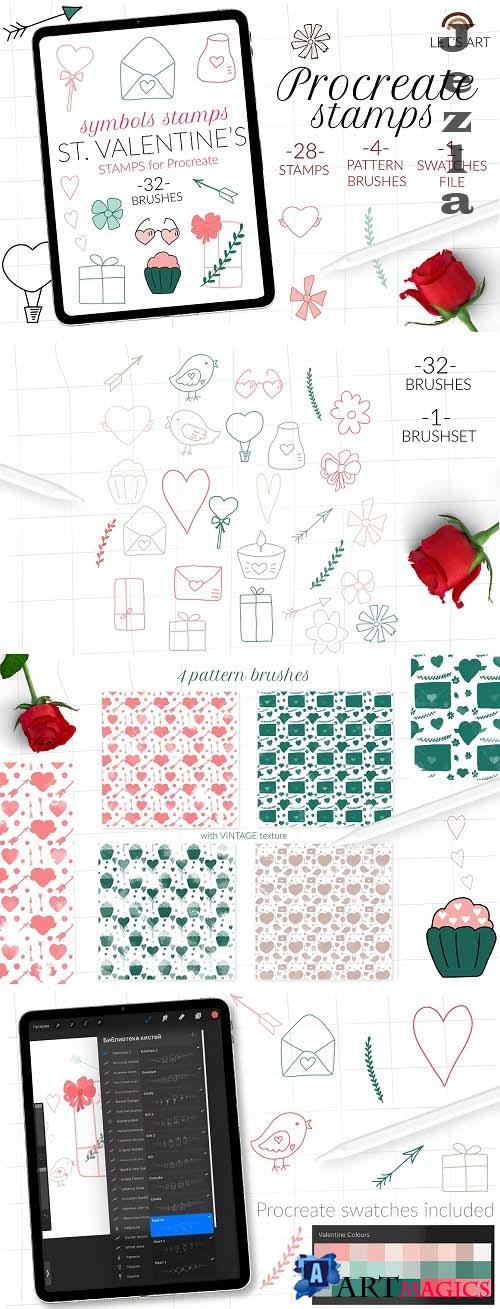 Valentine Procreate doodle stamps - 5734555
