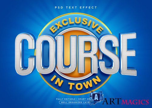3d style course text effect psd
