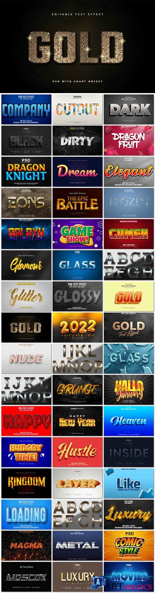 Bundle 3d text style effect in psd vol 7