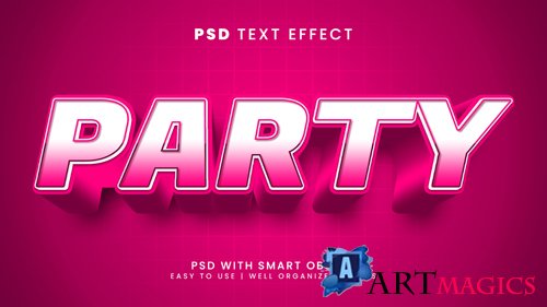 Party 3d editable text effect with pink and soft font style psd