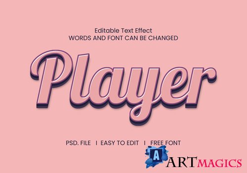 Player text effect color pink psd