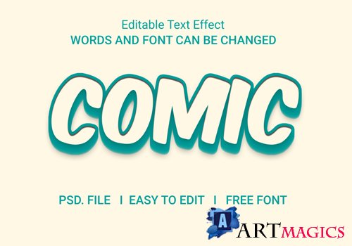 Comic text effect color flat psd