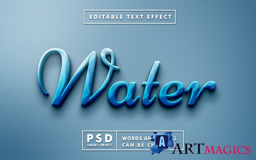 Water 3d text effect premium psd with smart object