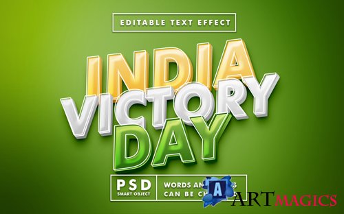 India victory day 3d text style effect template premium psd
