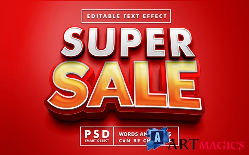 Super sale 3d text effect editable text effect premium psd with smart object psd