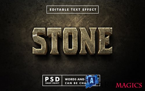 Realistic stone 3d text mock up  editable text effect with smart object in psd files