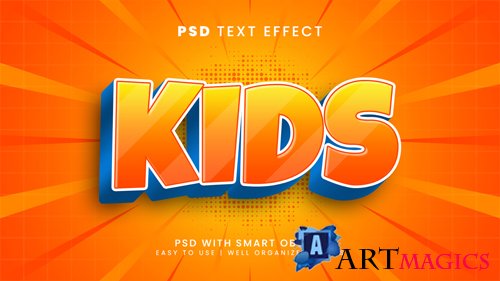 Kids 3d editable text effect with comic and funny font style psd