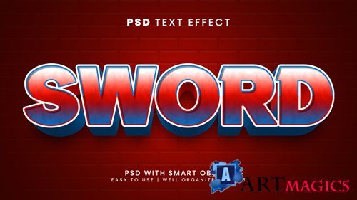 Editable text effect sword 3d knight and battle font style psd