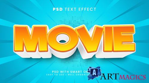 Movie cartoon editable text effect with 3d kids and child font style psd
