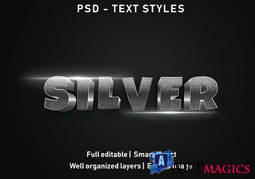 3d silver text effects style psd