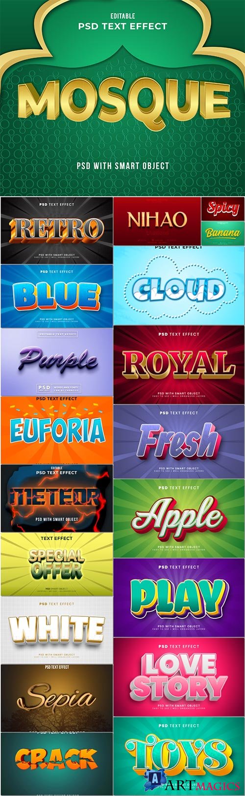 Bundle 3d text style effect in psd vol 16
