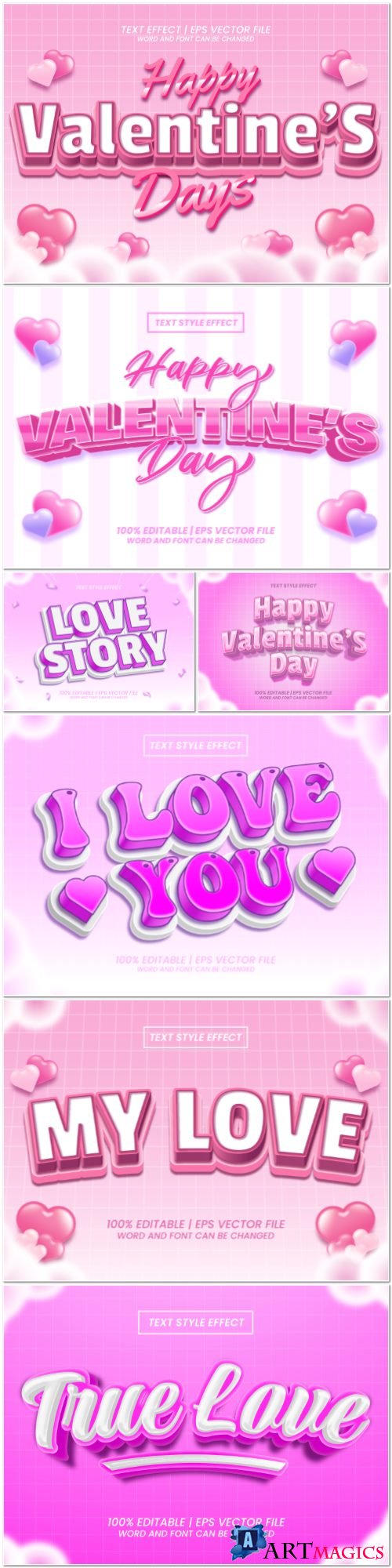 Happy Valentine 3d editable text style effect vector vol 950