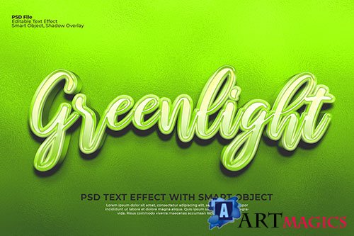 Editable greenlight text 3d effect photoshop green color
