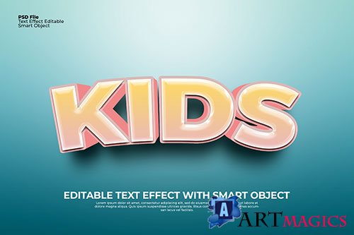 Editable kids text 3d effect photoshop