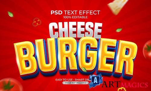 Cheese burger cartoon style text effect psd