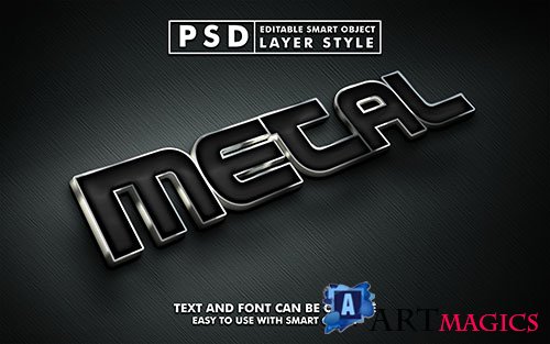 3d metal text effect editable text effect with metal texture psd mock up with smart object