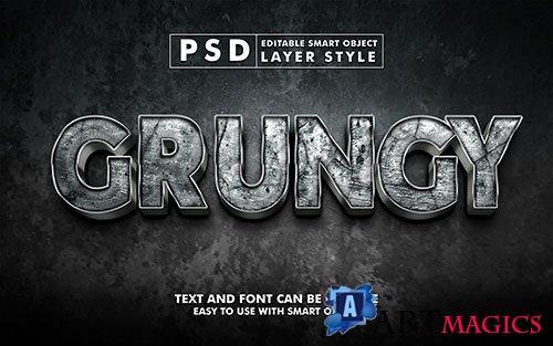 Grungy 3d text effect editable text effect premium psd with smart object
