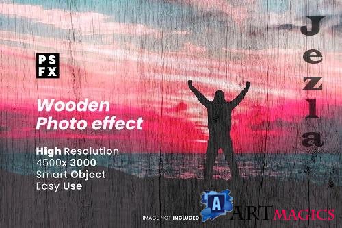 Wooden psd photo effect