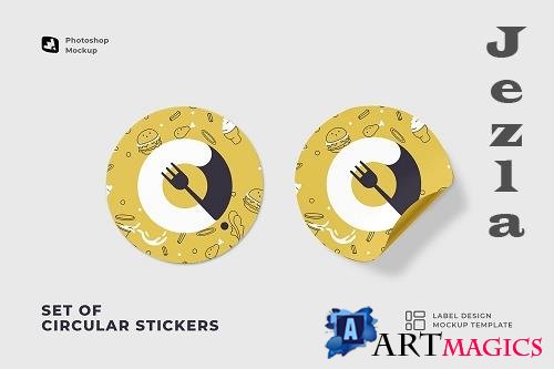 Set Of Circular Stickers Mockup - 6890033