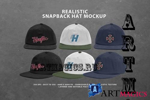 Realistic Snapback Hat Mockup - 6255472