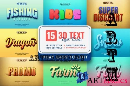 Editable 3D Text Style Effect Bundle PSD Vol -2