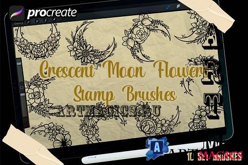 Crescen Moon Flower Vintage brush stamp