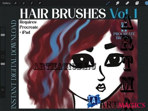 Procreate Hair Brush Set Vol. 1 with 11 Brushes - Bundle Pack Portrait Drawing Face Character Art - 1174167823