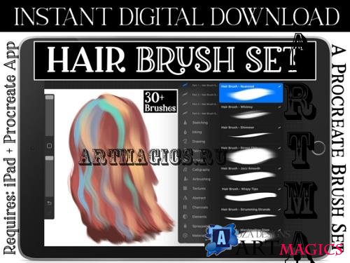 Procreate Hair Brush Set Vol. 2 - 30+ Brushes Bundle Pack, Portrait Drawing Face Character Art - 1183346451
