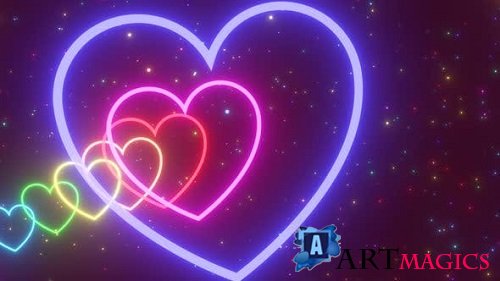 Videohive - Flying Through Curved Love Heart Tunnel Shapes Glow Rainbow Sparkles - 4K - 36698559
