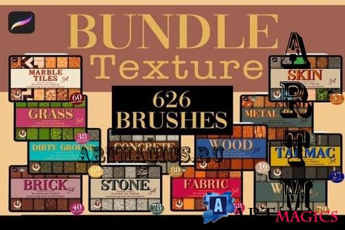 Texture Procreate Bundle - 629 seamless brushes, 6 color palettes