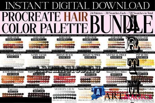 Big Bundle 24 Procreate Hair Color Palette Collection Pack - 1877231