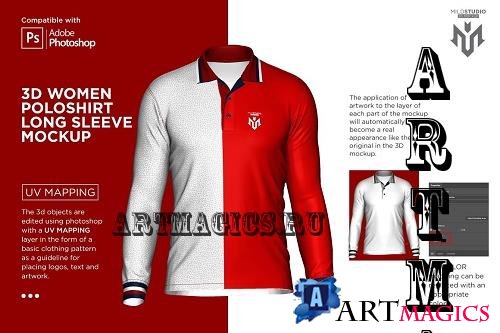 3D Poloshirt Long Sleeve Mockup - 6453706