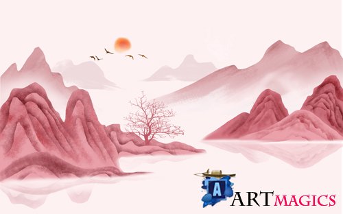 New Chinese style Fortune Dangtou landscape abstract background wall