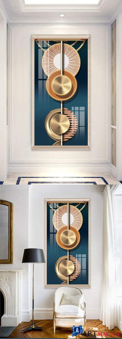 Abstract geometric circular metal light luxury decorative painting