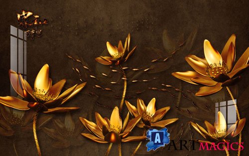 Three-dimensional lotus color relief background wall