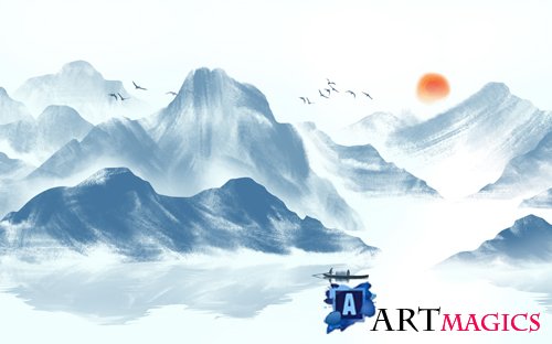 New Chinese Ink Artistic Conception Landscape TV Living Room Background Wall