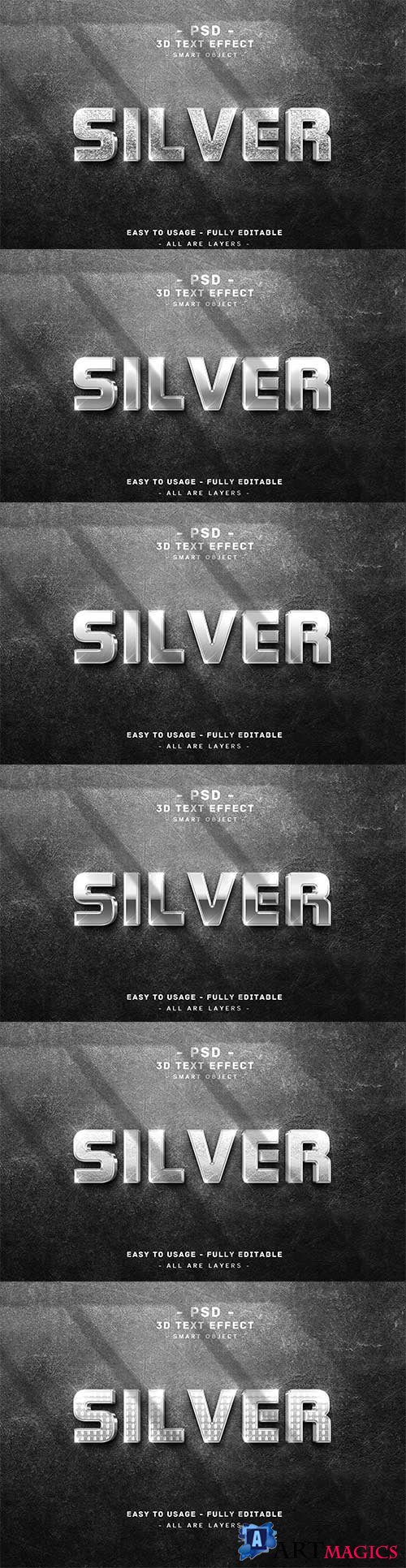 3d silver text style effect on wall premium psd