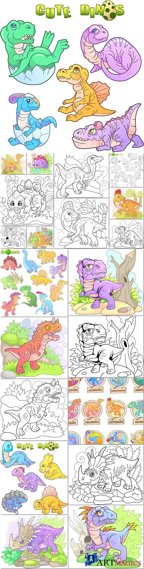 Cartoon dinosaurs premium vector