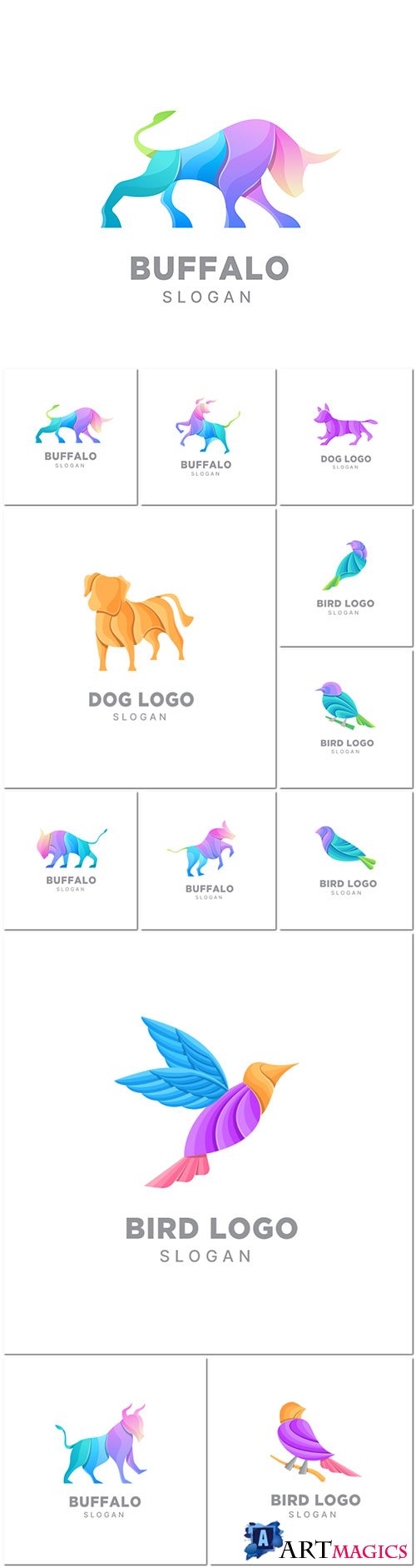 Exclusive logos with animals and birds premium vector