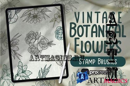 Vintage Botanical Flowers Brush Stamp