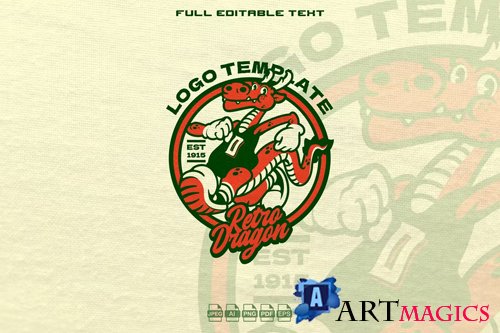Retro Dragon Mascot Logo Template