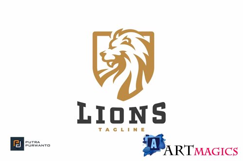 Lion Head Shield Emblem Logo