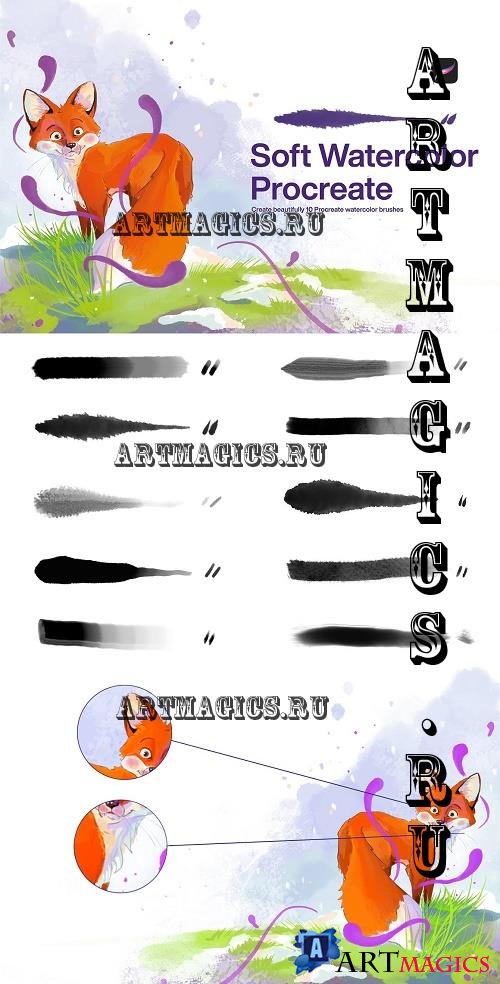 10 Soft Watercolor Brushes Procreate - 7370945