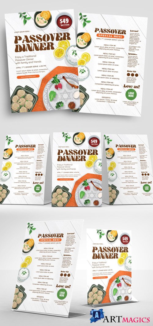 Passover Event Flyer Layout with Food Illustrations 326497120