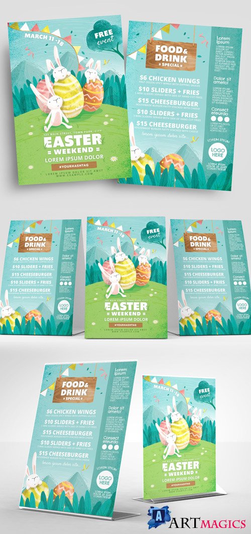 Easter Flyer Layout with Rabbit and Egg Illustrations 326497020