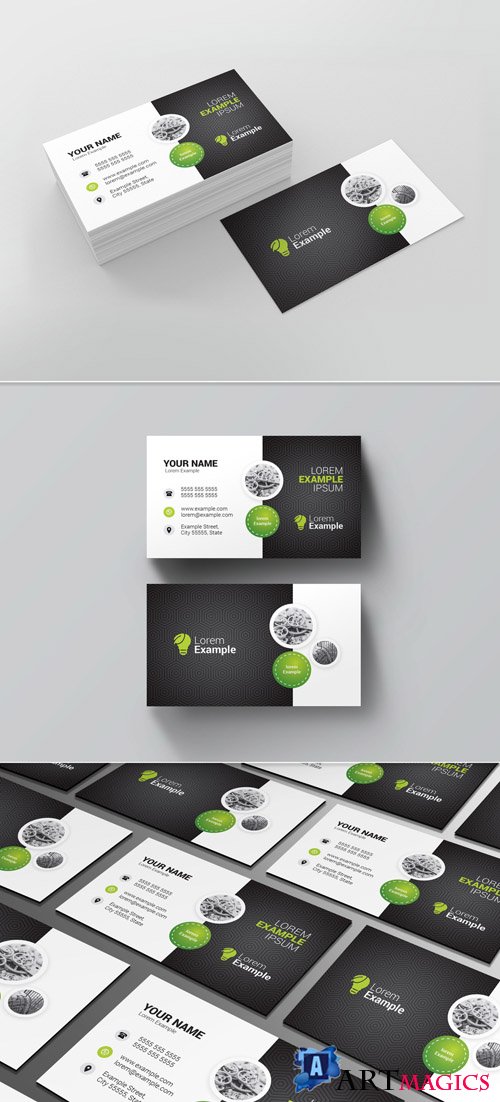 Business Card Layout with Green Accents 204272874