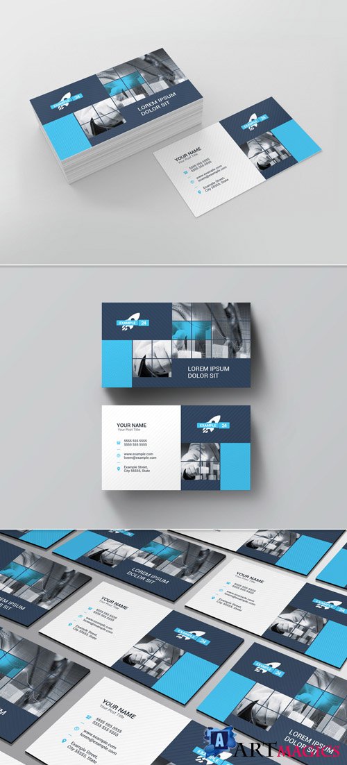 Business Card Layout with Blue Blocks 210725627