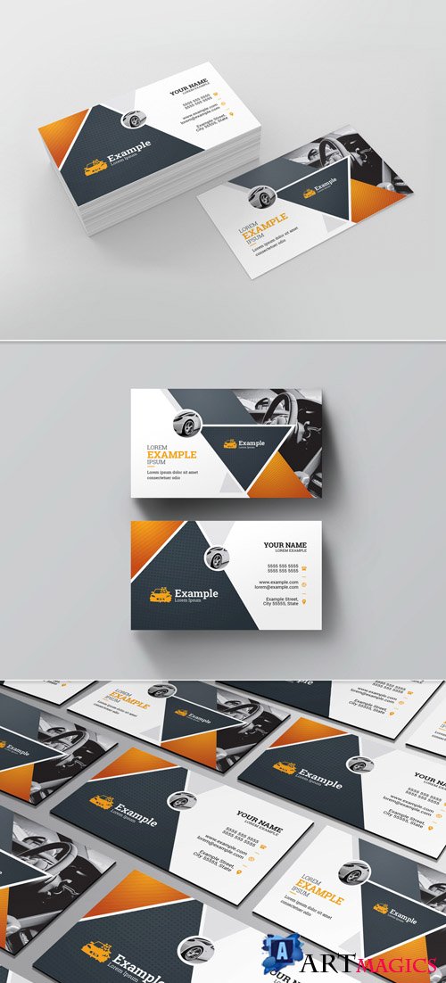 Business Card Layout with Automobile Illustration 216187804