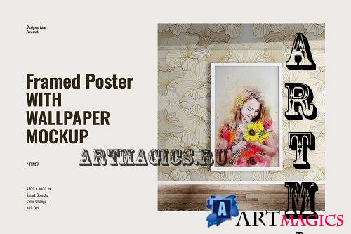 Framed Poster With Wallpaper Mockup - 7474308