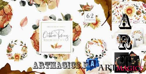 October Tones Watercolor Clipart Set - 3072391